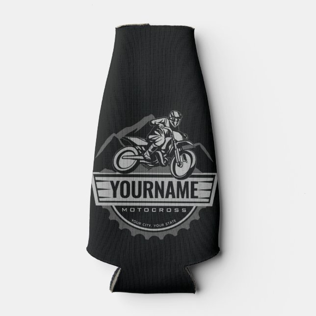 Personalized Motocross Rider Dirt Bike Hill Racing Bottle Cooler (Front)