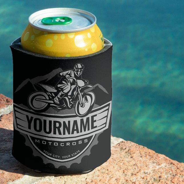 Personalized Motocross Rider Dirt Bike Hill Racing Can Cooler (Creator Uploaded)