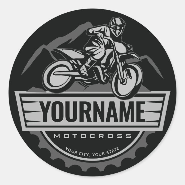 Personalized Motocross Rider Dirt Bike Hill Racing Classic Round Sticker (Front)