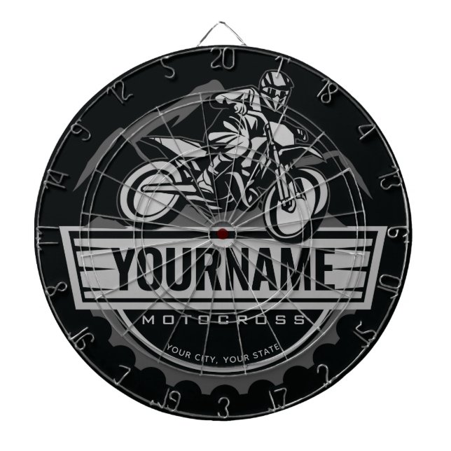 Personalized Motocross Rider Dirt Bike Hill Racing Dartboard (Front)