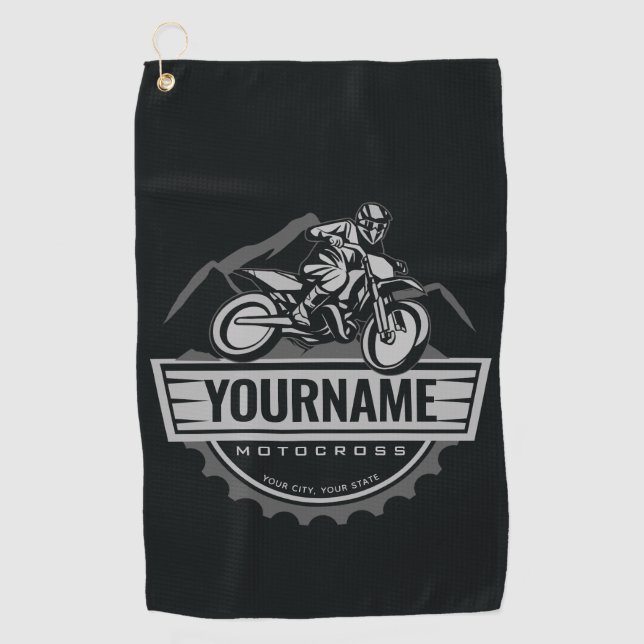 Personalized Motocross Rider Dirt Bike Hill Racing Golf Towel (Front)