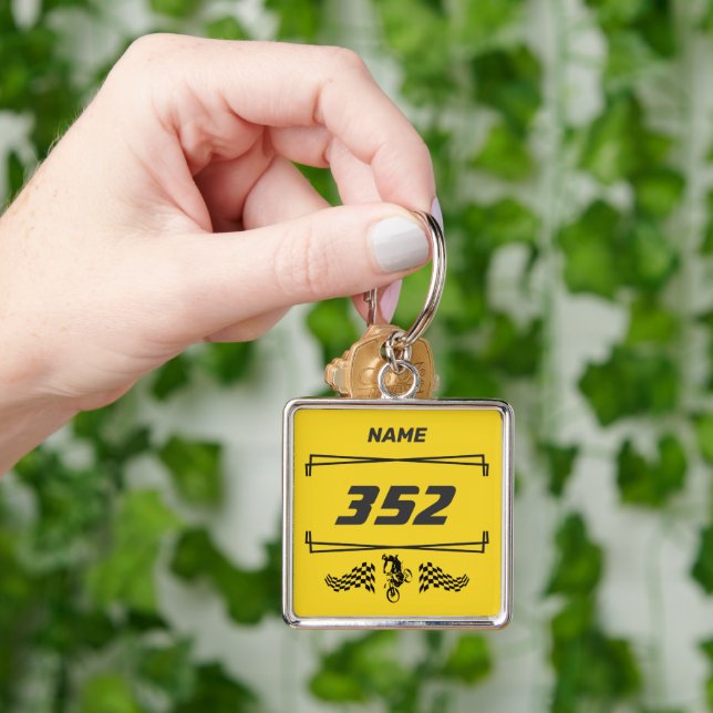 Personalized Motocross with Custom Number and Name Keychain (Hand)