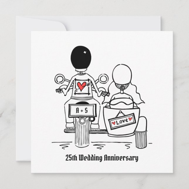Personalized Motorbike & Sidecar Anniversary Invitation (Front)