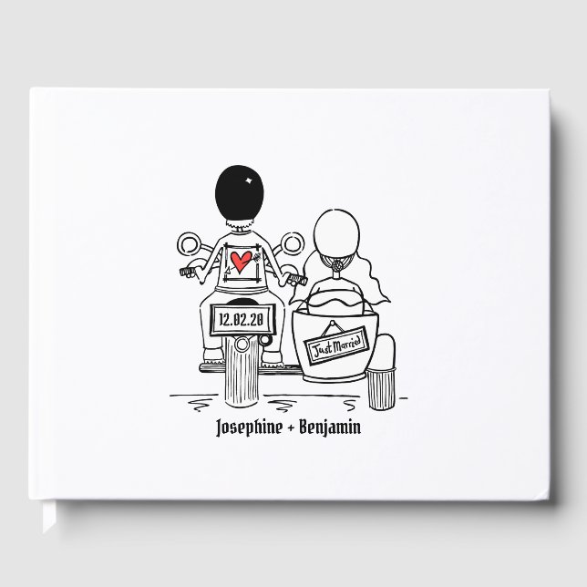 Personalized Motorbike & Sidecar Wedding Guest Book (Front)