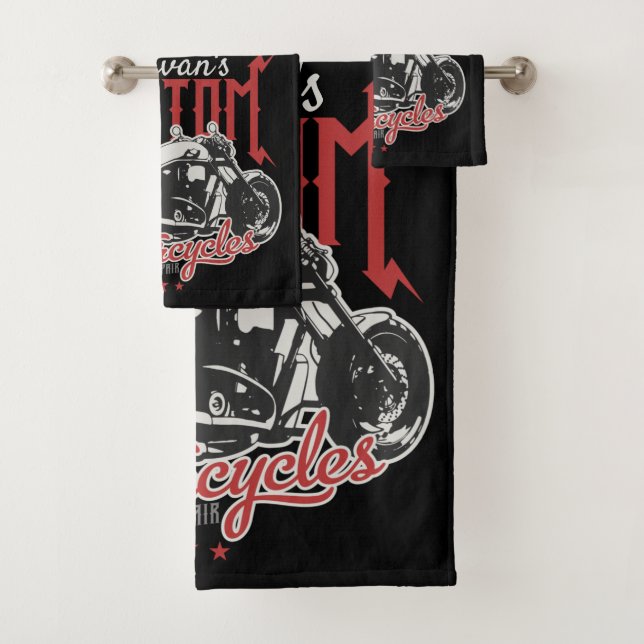 Personalized Motorcycle Big Bad Bike Biker Garage  Bath Towel Set (Insitu)