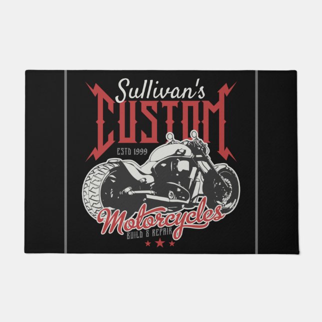 Personalized Motorcycle Big Bad Bike Biker Garage Doormat (Front)