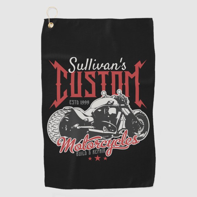Personalized Motorcycle Big Bad Bike Biker Garage Golf Towel (Front)