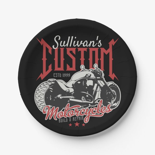 Personalized Motorcycle Big Bad Bike Biker Garage  Paper Plate (Front)