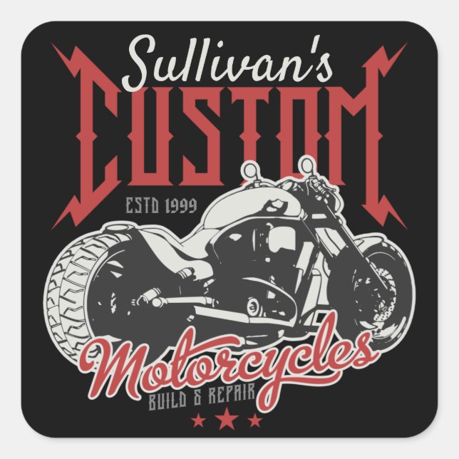 Personalized Motorcycle Big Bad Bike Biker Garage  Square Sticker (Front)