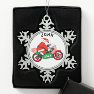 Personalized Motorcycle Christmas Collectable Snowflake Pewter Christmas Ornament