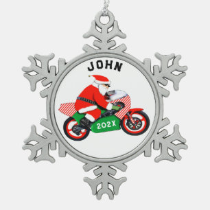 Personalized Motorcycle Christmas Collectable Snowflake Pewter Christmas Ornament