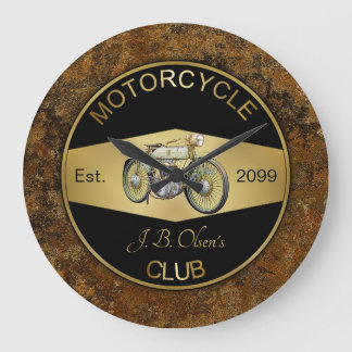 Personalized Motorcycle Club Black & Gold Large Clock