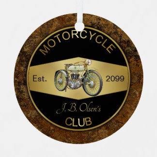 Personalized Motorcycle Club Black & Gold Metal Ornament