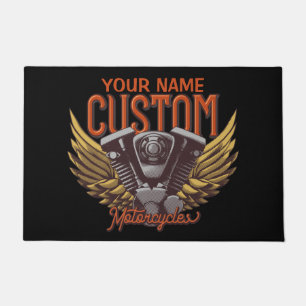 Personalized Motorcycle Eagle Wings Biker Garage  Doormat