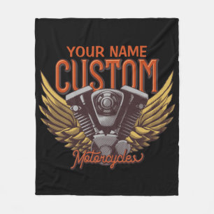 Personalized Motorcycle Eagle Wings Biker Garage Fleece Blanket