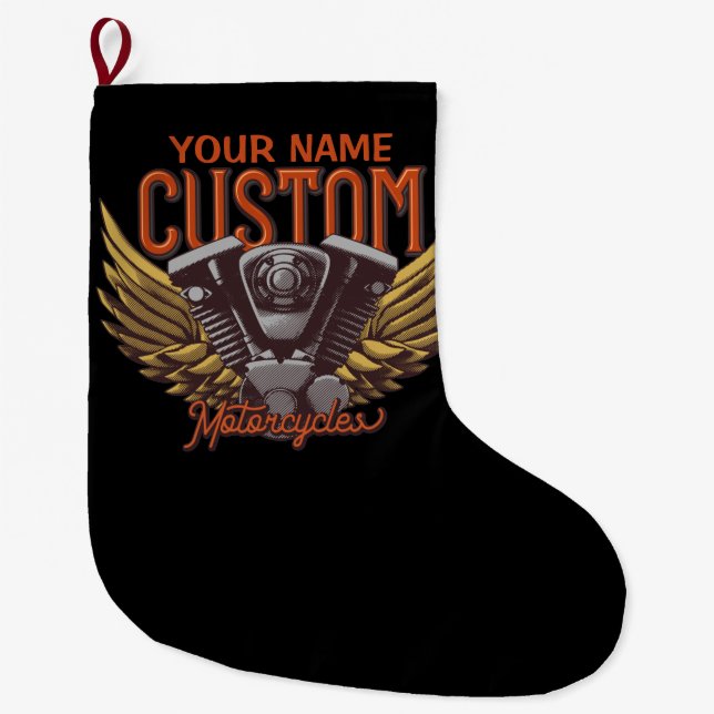  Personalized Motorcycle Eagle Wings Biker Garage  Large Christmas Stocking (Front)