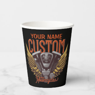 Personalized Motorcycle Eagle Wings Biker Garage Paper Cups