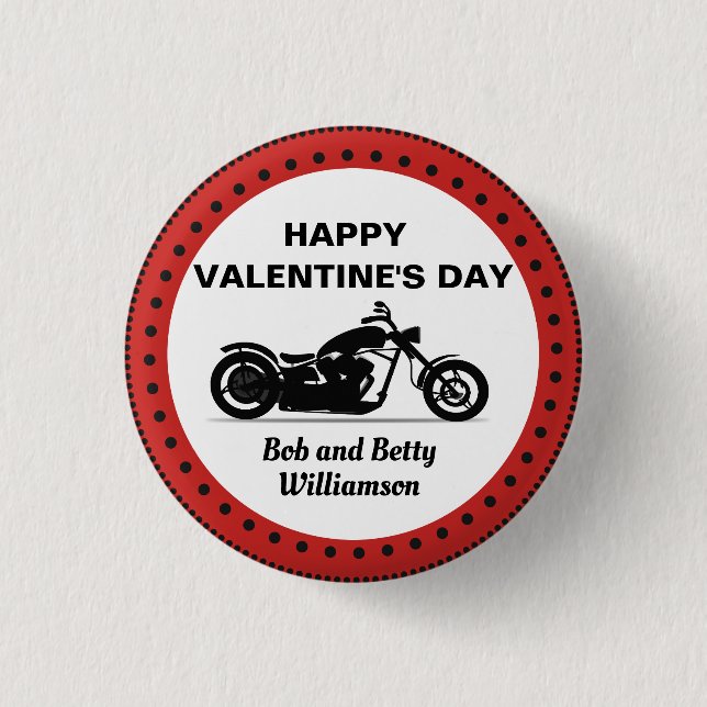 Personalized Motorcycle Happy Valentine's Day 1 Inch Round Button (Front)