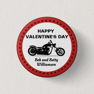 Personalized Motorcycle Happy Valentine's Day 1 Inch Round Button