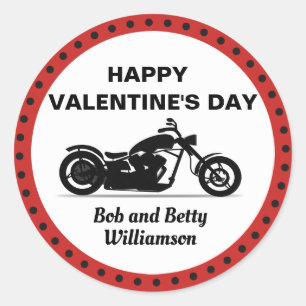 Personalized Motorcycle Happy Valentine's Day Classic Round Sticker