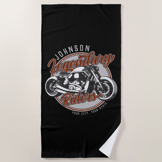 Personalized Motorcycle Legendary Rider Biker NAME Beach Towel (Front)