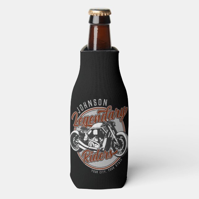 Personalized Motorcycle Legendary Rider Biker NAME Bottle Cooler (Bottle Front)