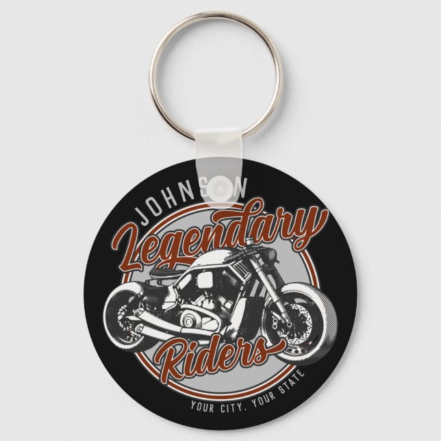 Personalized Motorcycle Legendary Rider Biker NAME Keychain (Front)