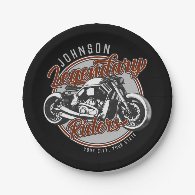 Personalized Motorcycle Legendary Rider Biker NAME Paper Plate (Front)