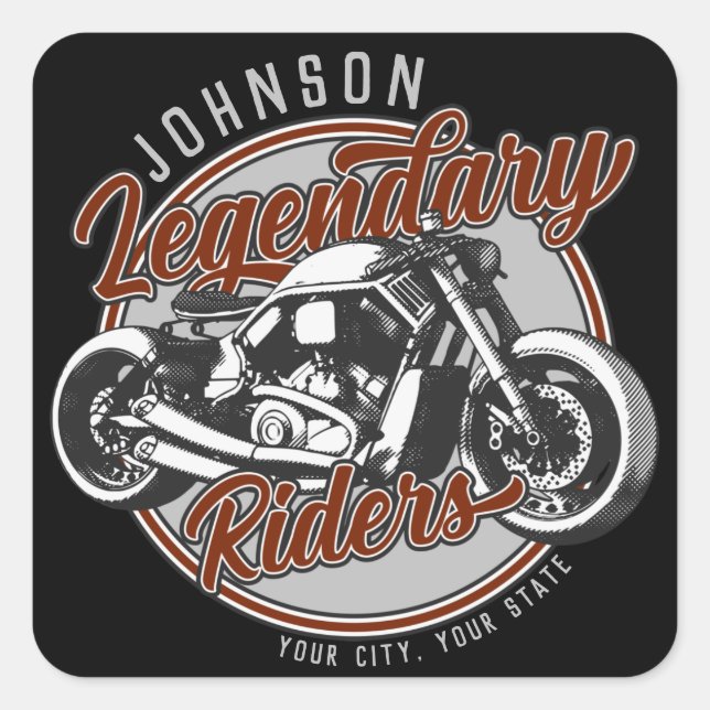 Personalized Motorcycle Legendary Rider Biker NAME Square Sticker (Front)