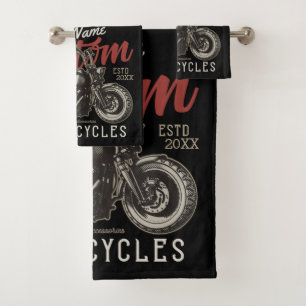 Personalized Motorcycle Rebel Cruiser Biker Garage Bath Towel Set