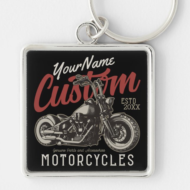 Personalized Motorcycle Rebel Cruiser Biker Garage Keychain (Front)