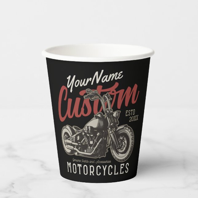 Personalized Motorcycle Rebel Cruiser Biker Garage Paper Cups (Front)