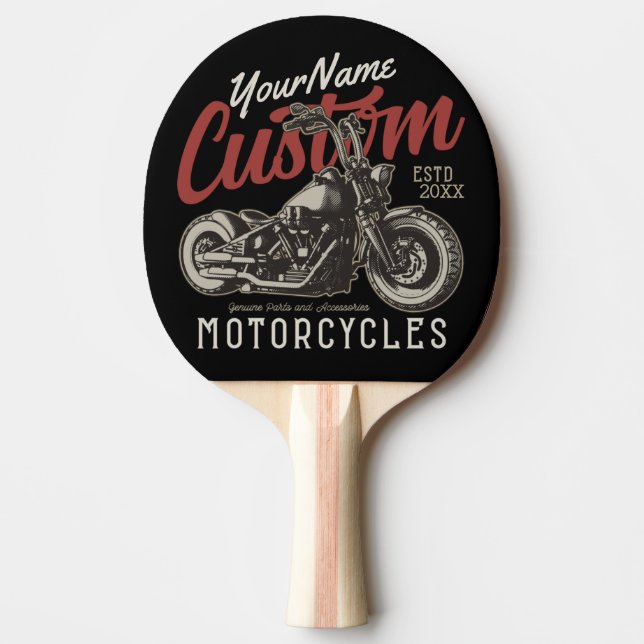 Personalized Motorcycle Rebel Cruiser Biker Garage Ping Pong Paddle (Front)