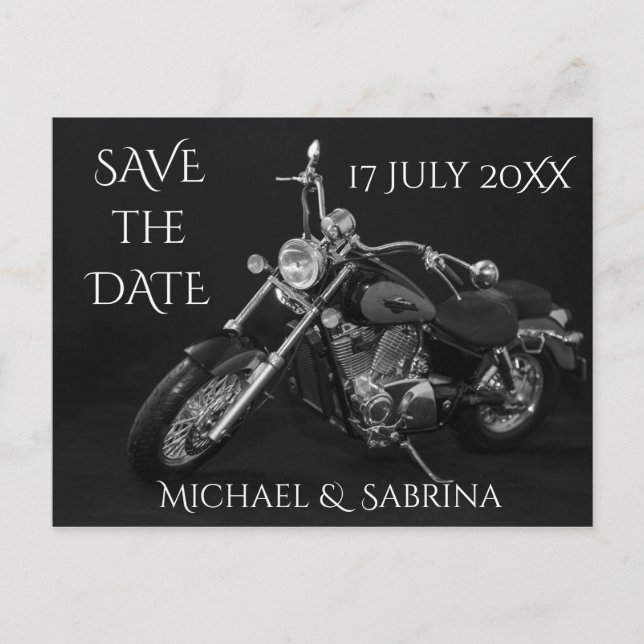 Personalized Motorcycle Save the Date Announcement Postcard (Front)