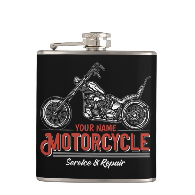 Personalized Motorcycle Service Biker Repair Shop  Hip Flask (Front)