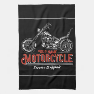 Personalized Motorcycle Service Biker Repair Shop Kitchen Towel