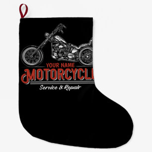 Personalized Motorcycle Service Biker Repair Shop Large Christmas Stocking