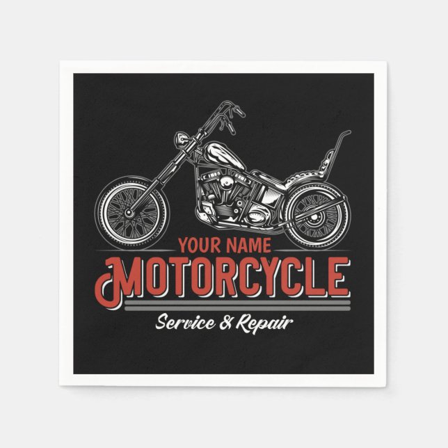 Personalized Motorcycle Service Biker Repair Shop Napkin (Front)
