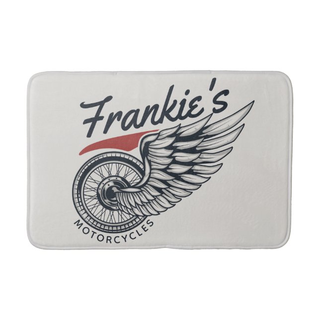 Personalized Motorcycles Flying Tire Biker Shop  Bath Mat (Front)