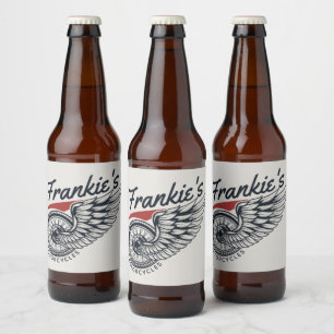 Personalized Motorcycles Flying Tire Biker Shop  Beer Bottle Label