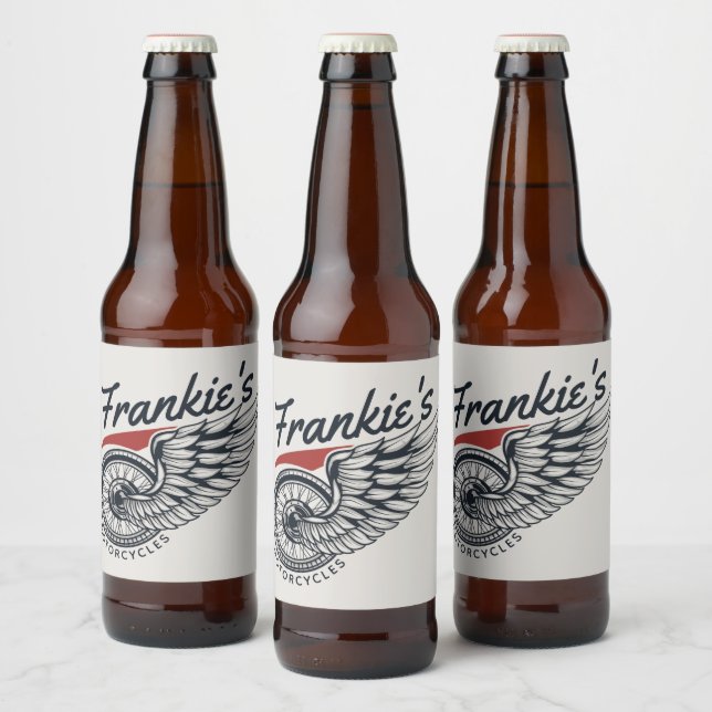 Personalized Motorcycles Flying Tire Biker Shop  Beer Bottle Label (Bottles)