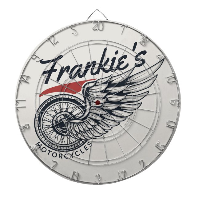 Personalized Motorcycles Flying Tire Biker Shop Dartboard (Front)