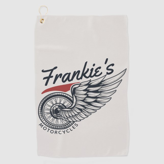 Personalized Motorcycles Flying Tire Biker Shop  Golf Towel (Front)
