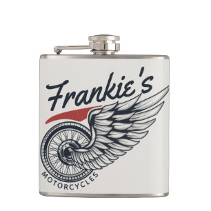 Personalized Motorcycles Flying Tire Biker Shop Hip Flask