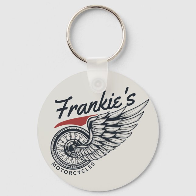 Personalized Motorcycles Flying Tire Biker Shop Keychain (Front)