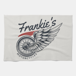 Personalized Motorcycles Flying Tire Biker Shop Kitchen Towel