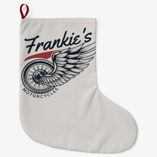 Personalized Motorcycles Flying Tire Biker Shop  Large Christmas Stocking (Front)