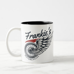 Personalized Motorcycles Flying Tire Biker Shop Two-Tone Coffee Mug