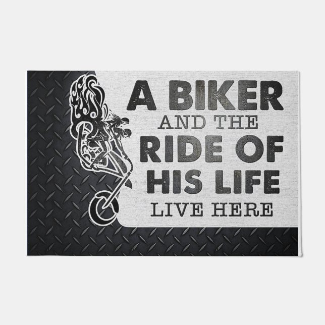 Personalized Motorcycling Lives Here, Biker Custom Doormat (Front)