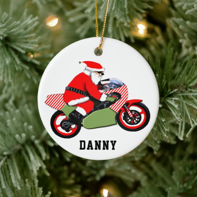 personalized motorcyclist collectable ceramic ornament (Tree)